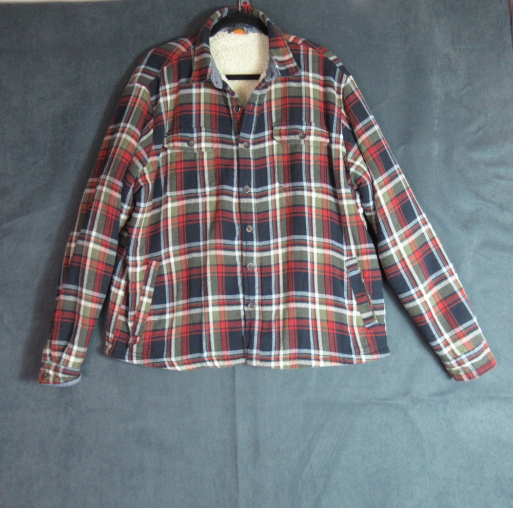 Taylor Vintage Flannel Jacket Mens XL Plaid Button Up Sherpa Lined Lodge Cabin